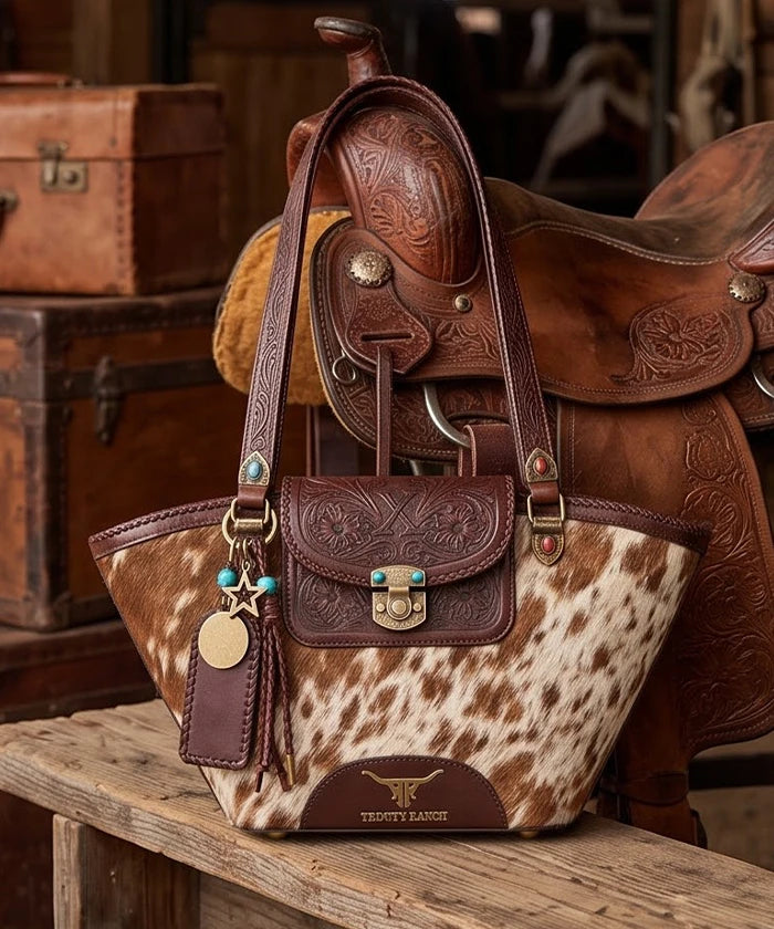 Trinity Ranch Genuine Leather Floral Tooled Tote Bag