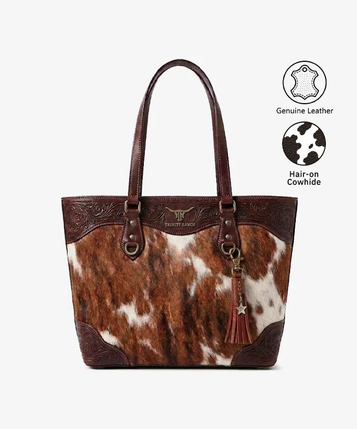 Trinity Ranch Floral Tooled Cowhide Tote Bag