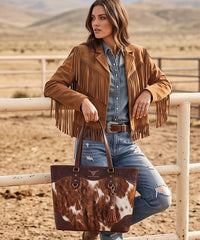 Trinity Ranch Floral Tooled Cowhide Tote Bag