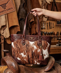 Trinity Ranch Floral Tooled Cowhide Tote Bag