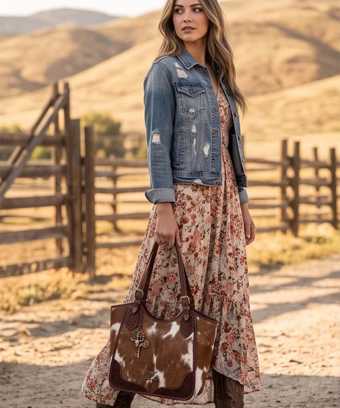 Trinity Ranch Western Charm Cowhide Shoulder Tote
