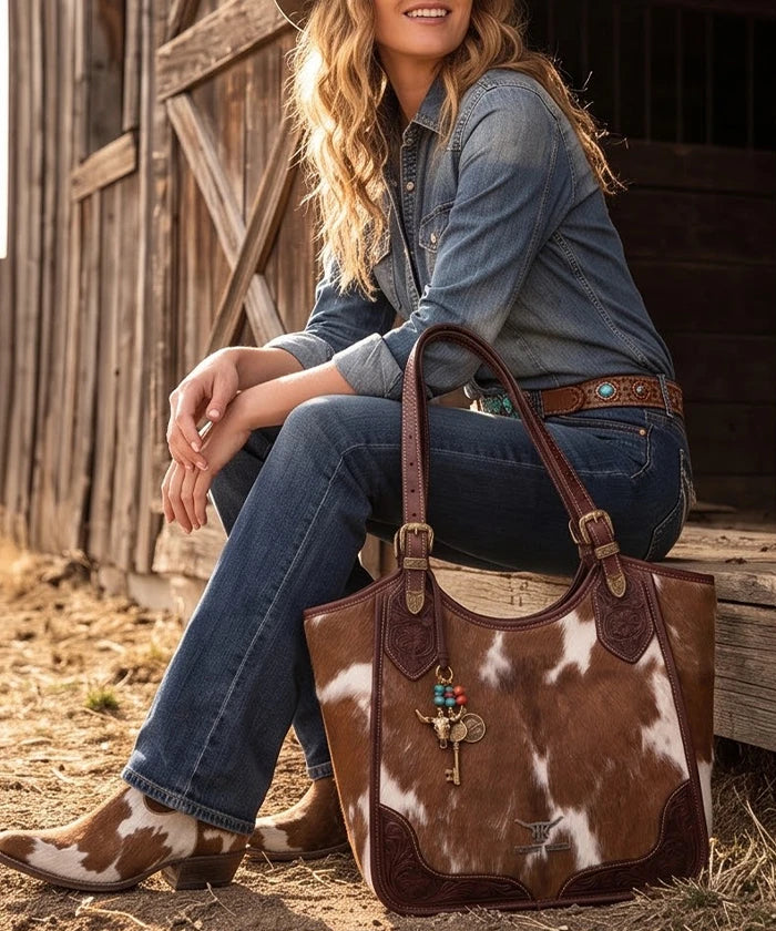Trinity Ranch Western Charm Cowhide Shoulder Tote