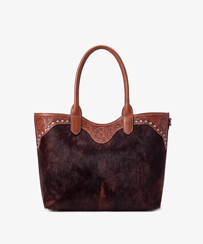 Trinity Ranch Turquoise Stud Cowhide Tote