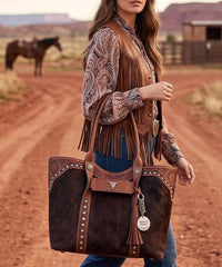 Trinity Ranch Turquoise Stud Cowhide Tote