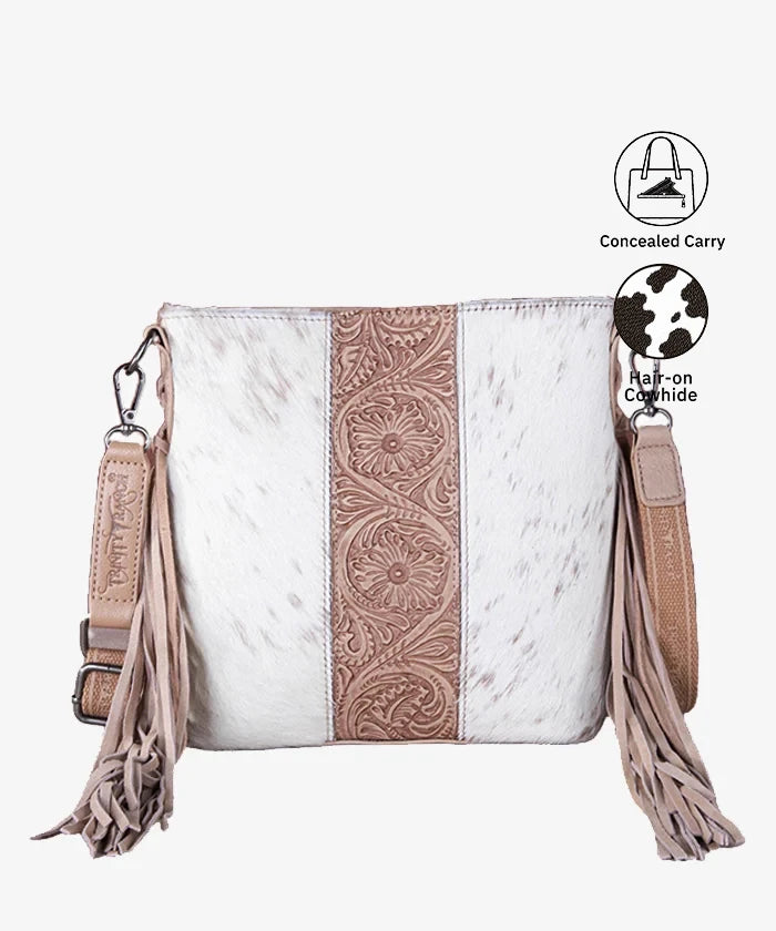 Trinity Ranch Tooled Cowhide Fringe Concealed Carry Crossbody