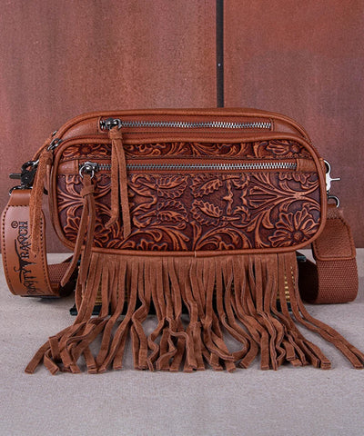 Trinity Ranch Tooled Fringe Crossbody Bag