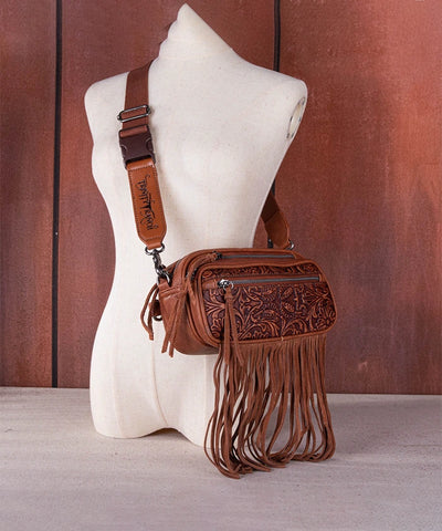 Trinity Ranch Tooled Fringe Crossbody Bag