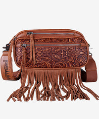 Trinity Ranch Tooled Fringe Crossbody Bag - Montana West World