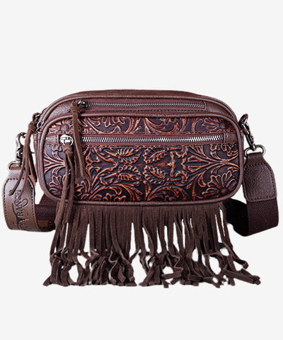 Trinity Ranch Tooled Fringe Crossbody Bag - Montana West World