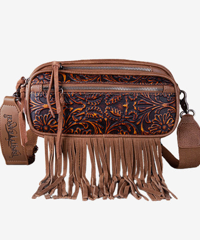 Trinity Ranch Tooled Fringe Crossbody Bag - Montana West World