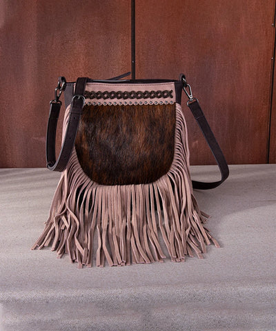 Trinity Ranch Cowhide Leather Fringe Crossbody Bag