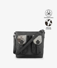 Trinity Ranch Hair-on Cowhide Tooled Concealed Carry Shoulder Bag
