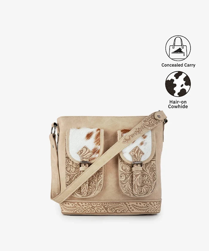 Trinity Ranch Hair-on Cowhide Tooled Concealed Carry Shoulder Bag