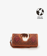 Trinity Ranch Floral Tooled and Hair-On Cowhide Wallet