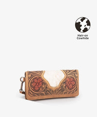 Trinity Ranch Floral Tooled and Hair-On Cowhide Wallet