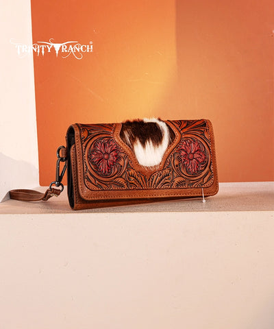 Trinity Ranch Floral Tooled and Hair-On Cowhide Wallet