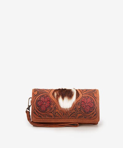 Trinity Ranch Floral Tooled and Hair-On Cowhide Wallet