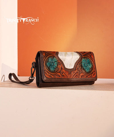 Trinity Ranch Floral Tooled and Hair-On Cowhide Wallet