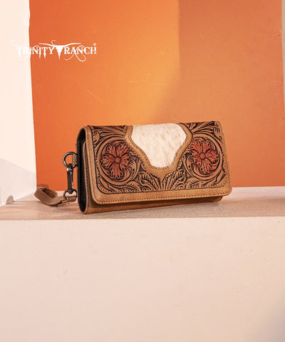 Trinity Ranch Floral Tooled and Hair-On Cowhide Wallet