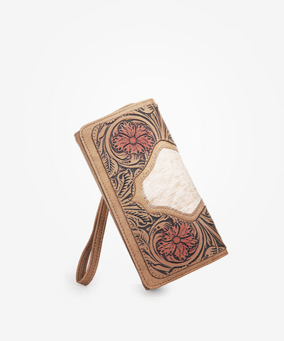 Trinity Ranch Floral Tooled and Hair-On Cowhide Wallet