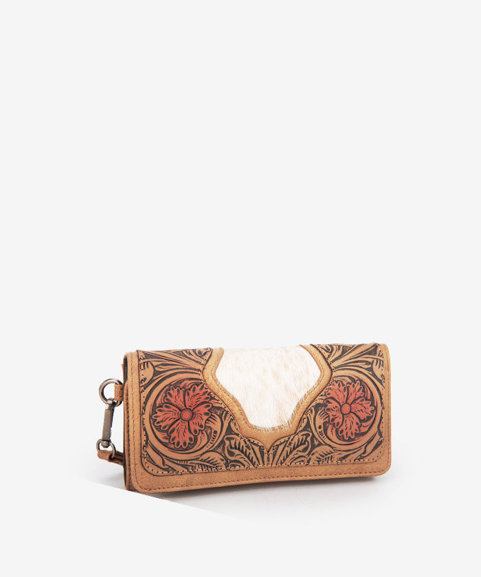 Trinity Ranch Floral Tooled and Hair-On Cowhide Wallet