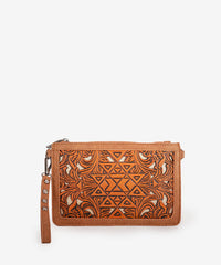 Trinity Ranch Sandstone Motif Tooled Leather Wristlet