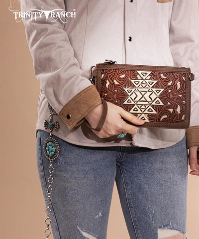 Trinity Ranch Tooled Aztec Crossbody Purse