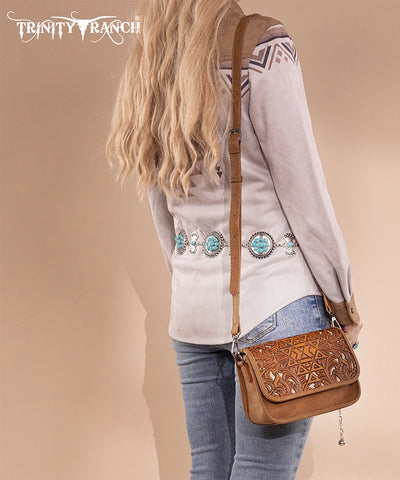 Trinity Ranch Tooled Crossbody Purse Set