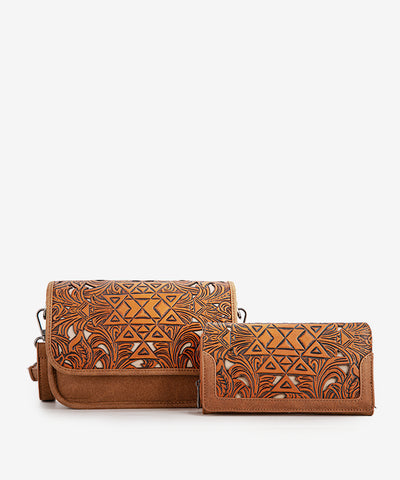 Trinity Ranch Tooled Crossbody Purse Set