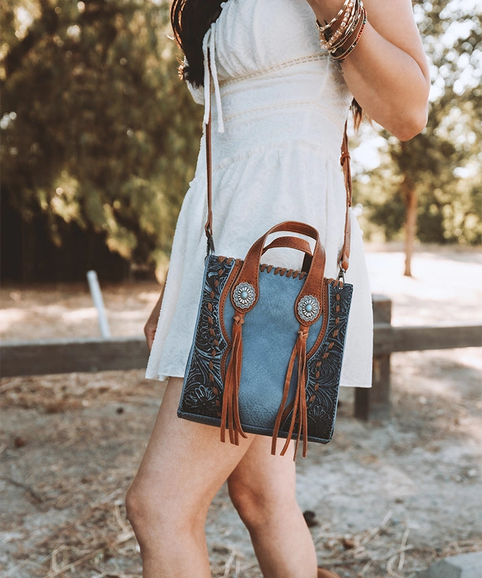 Trinity Ranch Floral Tooled Concho Mini Crossbody