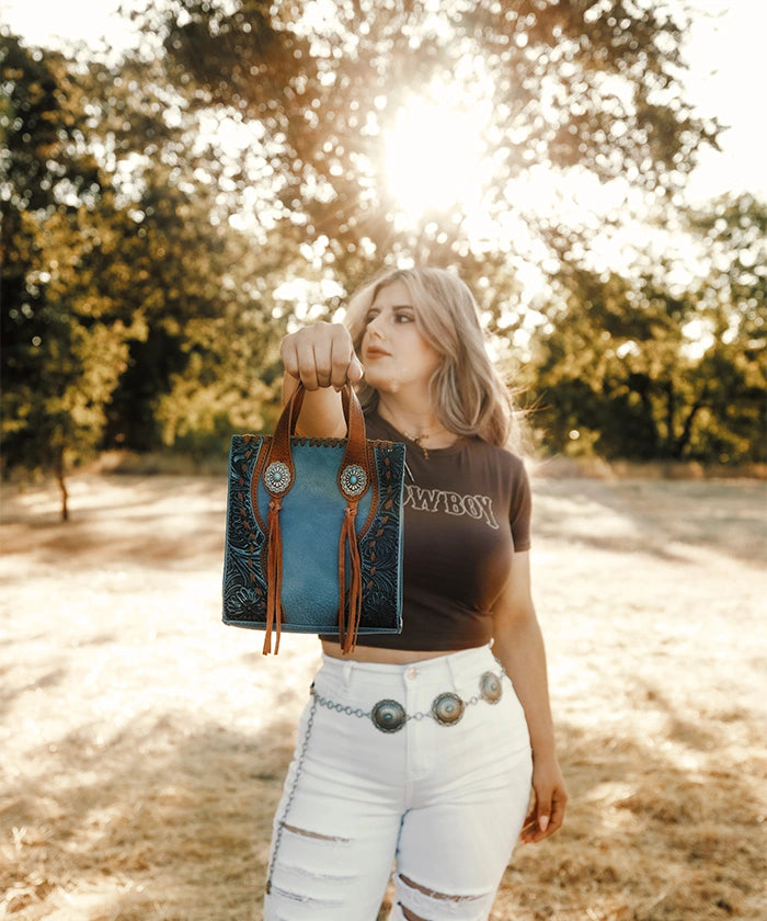 Trinity Ranch Floral Tooled Concho Mini Crossbody
