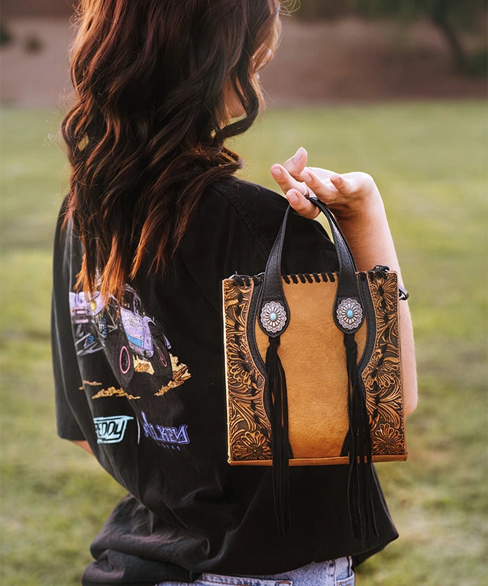 Trinity Ranch Floral Tooled Concho Mini Crossbody