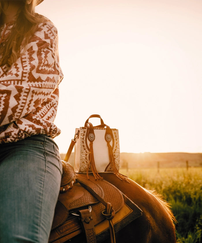 Trinity Ranch Floral Tooled Concho Mini Crossbody-Country Glam Outfits
