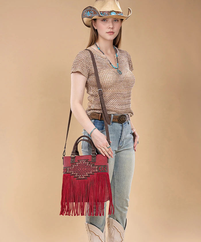Trinity Ranch Tooled Fringe Concealed Carry Tote in BDY