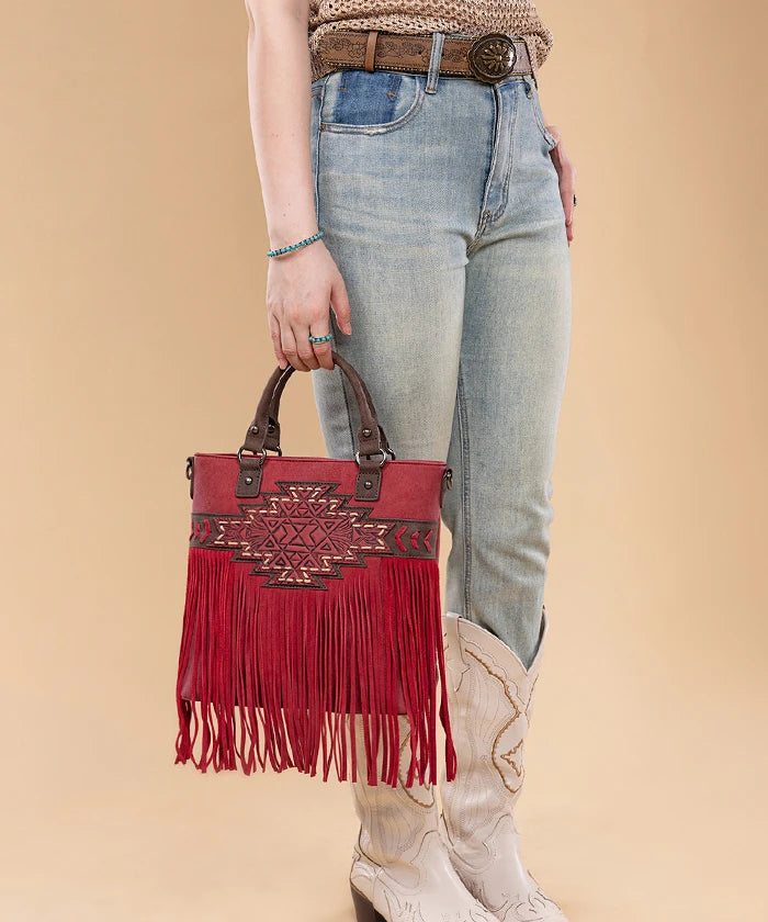 Trinity Ranch Tooled Fringe Concealed Carry Tote in BDY