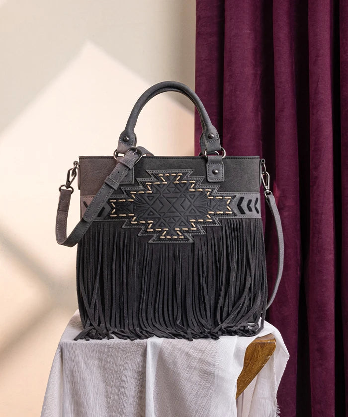 Trinity Ranch Tooled Fringe Concealed Carry Tote in BK