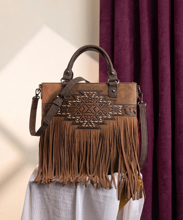 Trinity Ranch Tooled Fringe Concealed Carry Tote in BR