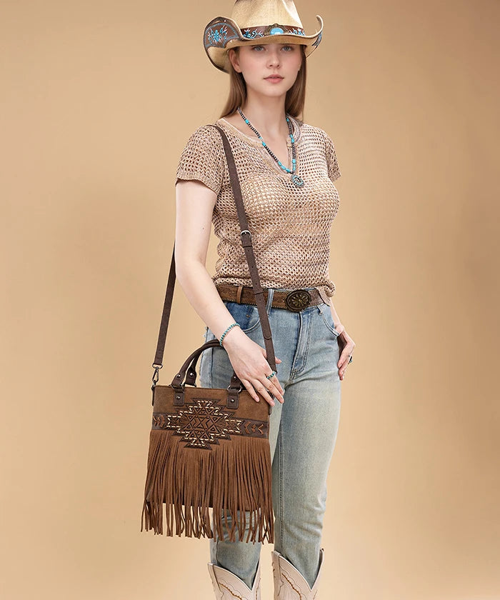 Trinity Ranch Tooled Fringe Concealed Carry Tote in BR