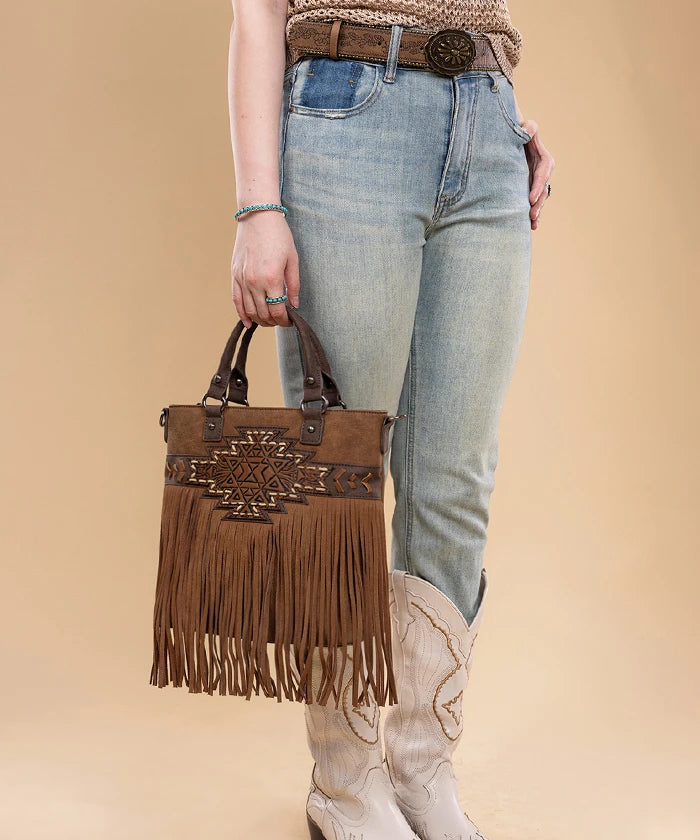 Trinity Ranch Tooled Fringe Concealed Carry Tote in BR