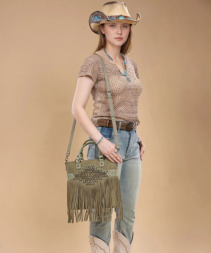 Trinity Ranch Tooled Fringe Concealed Carry Tote in GN