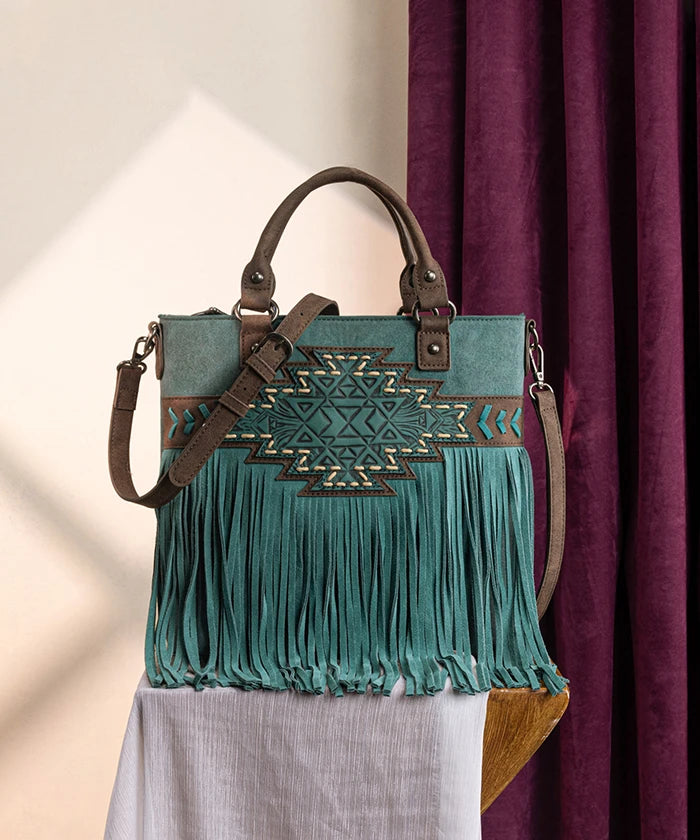 Trinity Ranch Tooled Fringe Concealed Carry Tote in TQ