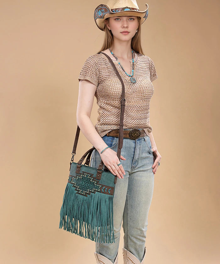 Trinity Ranch Tooled Fringe Concealed Carry Tote in TQ