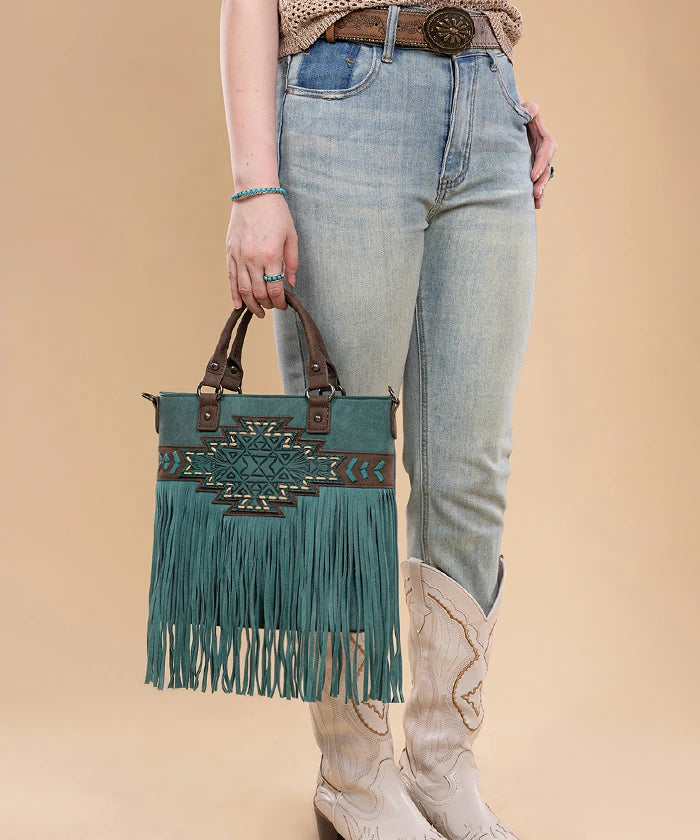 Trinity Ranch Tooled Fringe Concealed Carry Tote in TQ