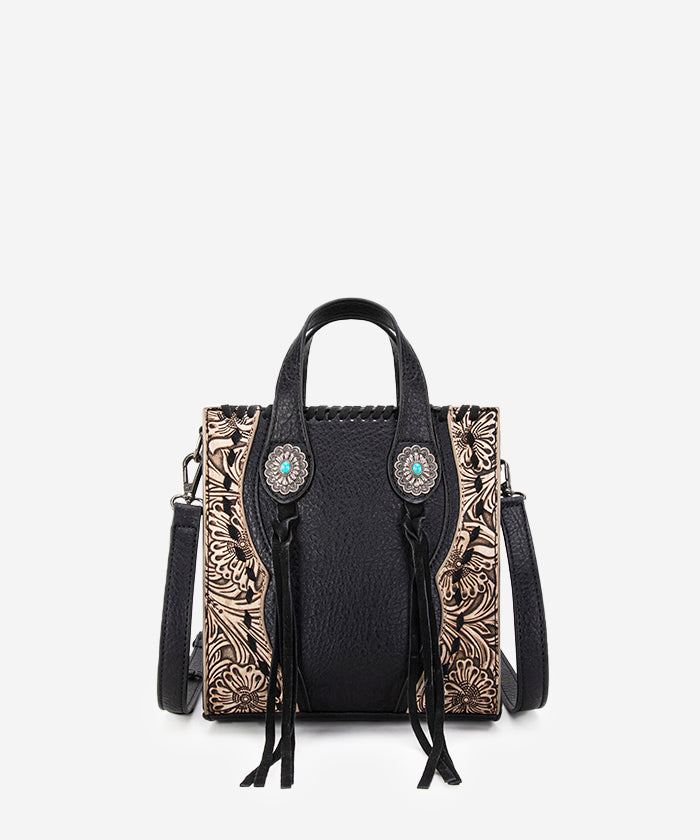 Trinity Ranch Floral Tooled Concho Mini Crossbody Black