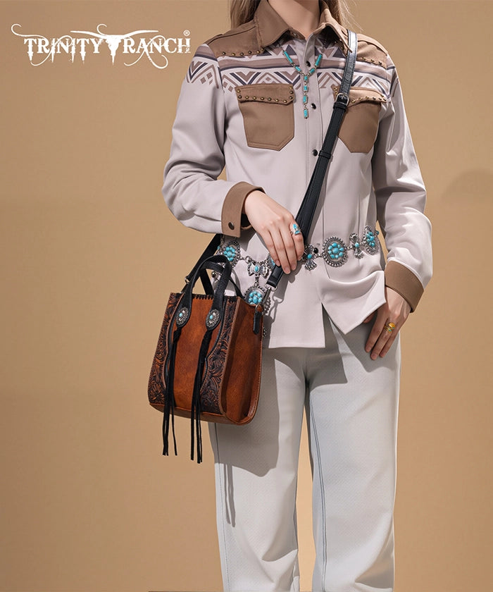 Trinity Ranch Floral Tooled Concho Mini Crossbody Brown