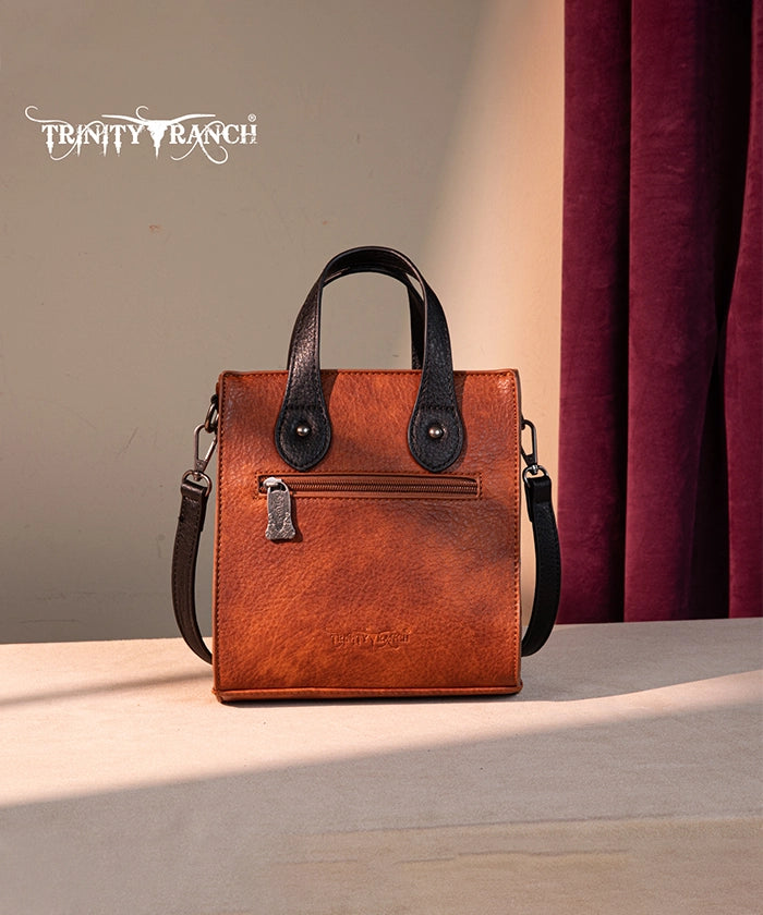 Trinity Ranch Floral Tooled Concho Mini Crossbody Brown