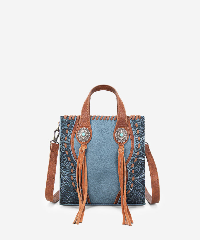 Trinity Ranch Floral Tooled Concho Mini Crossbody Jean