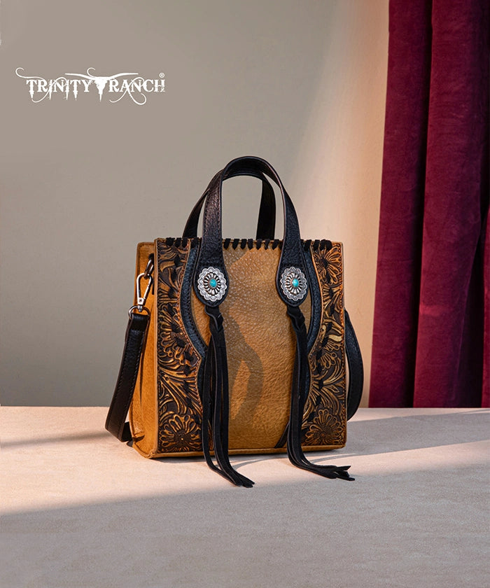 Trinity Ranch Floral Tooled Concho Mini Crossbody Light Brown