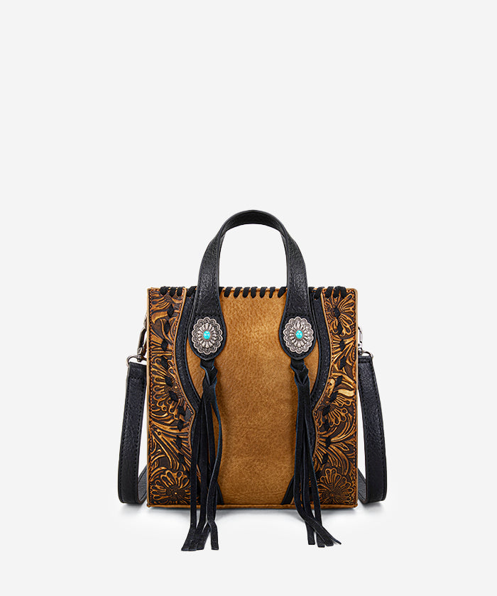 Trinity Ranch Floral Tooled Concho Mini Crossbody Light Brown