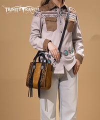 Trinity Ranch Floral Tooled Concho Mini Crossbody Light Brown